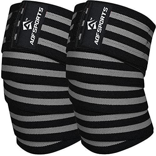 AQF Rodillera Vendaje para Levantar Peso para rodillera’s menisco y ligamento Soporte Elástico con Protección Elásticas para Levantamiento de Potencia (Negro y Gris)