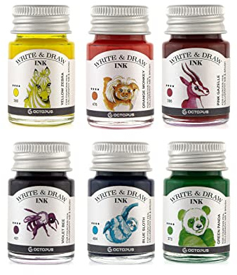 Octopus Write and Draw Ink Set Carnival, inchiostro impermeabile per scrivere e disegnare, inchiostro calligrafico, 6 x 10 ml