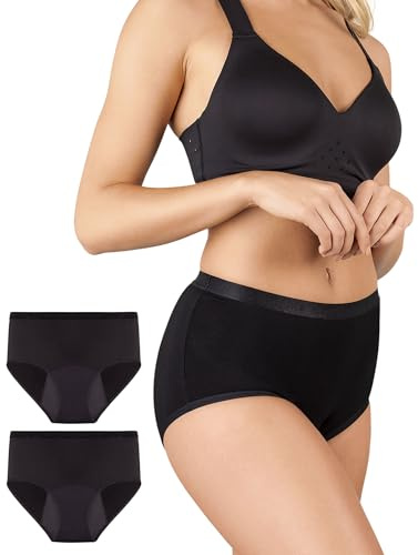 BeMee Nighttime High Waist Slip, Perioden-Slip, Nachtwäsche für Damen, Menstruations-Unterwäsche, bei starker Blutung, schwarz, Größe L, Doppelpack