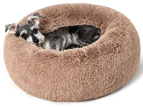 BEDSURE Katzenbett waschbar Flauschiges Katzenbett - Ø 50 cm Katzenschlafplatz für Katzen, plüsch Katzenkissen rund Kuschelbett, Kamel