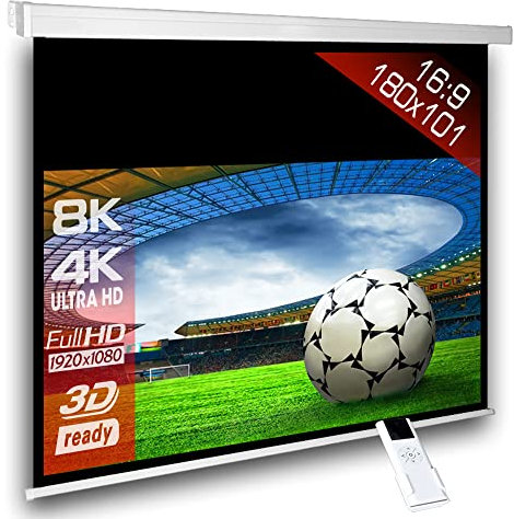 ScreenLux Schermo di Proiezione Motorizzato 16:9, 174 x 98 cm, Tessuto Opaco, Bianco, Montaggio a Parete o Soffitto, Telecomando HDTV/3D/4K
