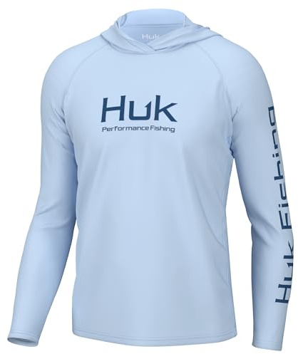 HUK Mens Pursuit Vented Long Sleeve Hoodie, Fishing Shirt with Hood, Ice Water, X-Large