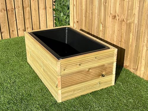 Raised Garden Pond Wooden Decking Water Feature 84x55x36cm 90L Solid Tub Liner (Decking With Grooves)