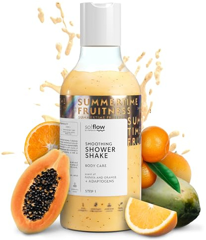 So!Flow Douche Revitalisante et Exfoliante à la Papaye et Orange - Infusée d'Huile d'Argan pour une Peau Soyeuse - Expérience de Douche Rafraîchissante et Fruitée
