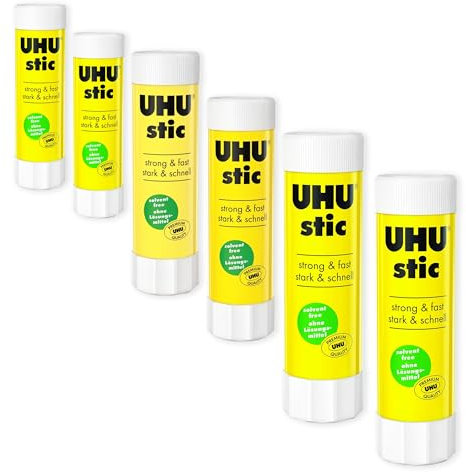 UHU Stic Glue Stick - Solvent Free - Clear Application - 8G/21G/40G - 2 of Each Size - Pack of 6