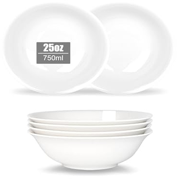 ALLUSEIT Sopptallrik, 6 delar 750ml djupa pastatallrik, salladtallrik, benformade servering sskålar i porslin för soppor, ramen, pho, sallad, pasta etc. Vitt keramik skålar och tallrikar set, Φ17,8cm