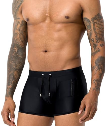 Casey Kevin Badehose Herren Kurz Eng Badeshorts mit Tunnelzug und Reissverschluss Schwimmhose, Schnelltrocknende Badehose Jungen Wassersport Schwimmwear Schulschwimmen Schwimmshorts Herren, L