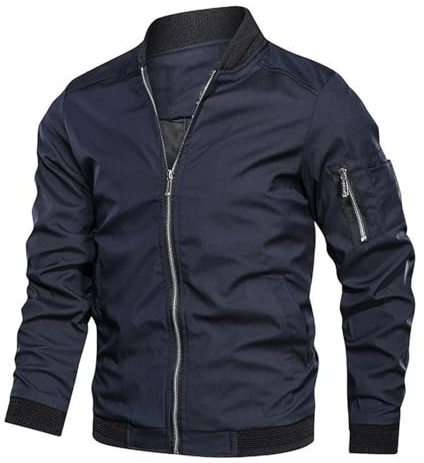 Hombre Primavera-Otoño Casual-Clásica Vintage-Deportiva Chaqueta - Bomber Fit Cuello Alto Ropa Deportiva Transición Cortavientos Ligeras Estilo Informal Cazadora Softshell Masculina Chaqueta Azul L