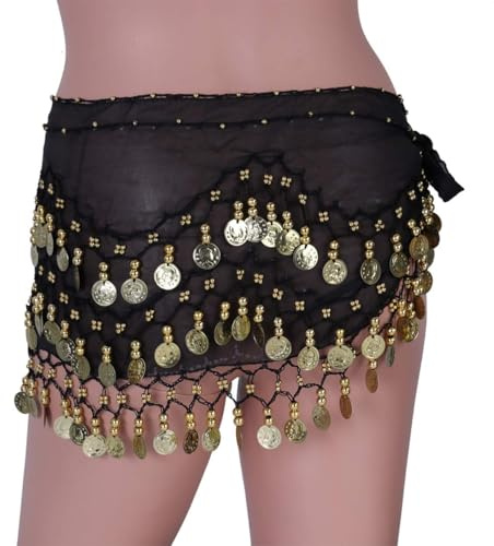 Écharpes de Hanche de Danse du Ventre,Femme Tenue Danse Orientale Ceinture de Chaîne de Taille de Danse du Ventre pour Femmes en Mousseline de Soie pour Costume Danse Ventre Noir