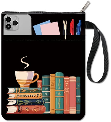 CRASPIRE Custodia per Libri Copertine per Libri da caffè Modello di Libro Protezione per Libri Nera per Libri Tascabili Copertina per Libri in Tessuto Lavabile con Cerniera e Tasca Extra sulla Manica