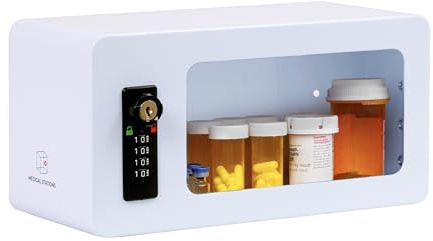 Small Medicine Lock Box with Keypad Combination Lock – Wall Mount Cabinet or Fridge Safe Storage for Insulin, Prescription Medications, and Medical Supplies (Combo-Lock)