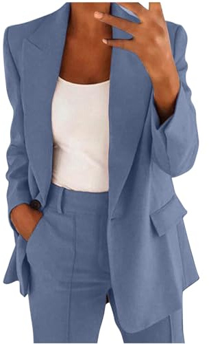 Susenstone Tailleur Femme Ensemble Col Revers Chic et Elegant Slim Fit Blazer Veste Formel Bureau Travail Pantalon Costumes Manteau 2 Pièces Couleur Unie