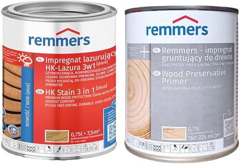 RemmersSet HK-Lasur Plus Farblos 0,75 L + Holzschutz-Grund 0,75 L – Komplett-Set Holzschutz für Außen BandlooSet (Farblos, 0,75 Litres)