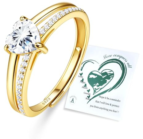 ADRAMATA 925 Sterling Silver Rings for Women Adjustable Thumb Ring Stacking Heart Engagement Rings Cubic Zirconia Eternity Promise Wedding Ring Gold Rose Gold Silver Jewellery Gift for Women Ladies