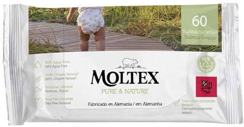 Toallitas Húmedas Ecológicas Infantiles Moltex. Toallitas para Bebé. Toallitas Húmedas Biodegradables sin Alcohol sin Perfume. Toallitas Pieles Sensibles. 3 Paquetes de 60 Unidades.