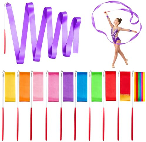 TAODUOFE Gymnastics Dance Ribbon Wands, 10Pcs, 78.7 Inch | 360° Universal Joint Silk Ribbon Gymnastics Equipment for Rhythmic Gymnastic, Dancing, Proms, Baton Stick Twirling