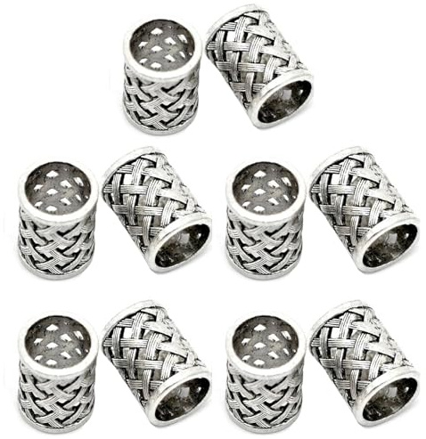 Jnchdghwa 10X Vintage Antico Capelli Treccia Barba Dreadlock Perline Anelli Tubo Vichingo Runa Pendente di Fascino per Gioielli Collana DIY