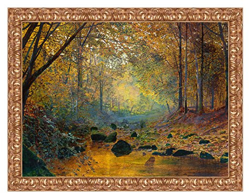 LuxHomeDecor Quadro Stampa su Tela John Atkinson Grimshaw On The River Greta, England con Cornice in Legno Oro Classico Misura 83x63 CM