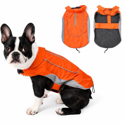 Morezi Dog Warm Coats Jackets Waterproof Coats with Harness Hole Puppy Coat for Small Medium Dogs - Orange - S