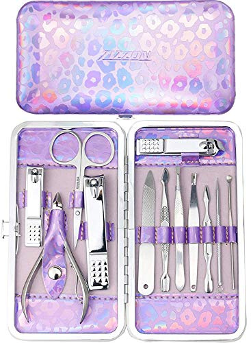 ZIZZON Nail Clippers Kit Manicure Pedicure Set with Holographic Case(Purple)