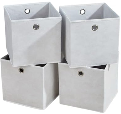 Home Source Foldable Storage Boxes - 4-Piece Canvas Storage Cube Set in Cream