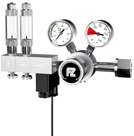 FZONE Pro Series Aquarium Dual Stage CO2 Regulator Adjustable Output Pressure with DC Solenoid and Integrated High Precision Needle Valve and Bubble Counter