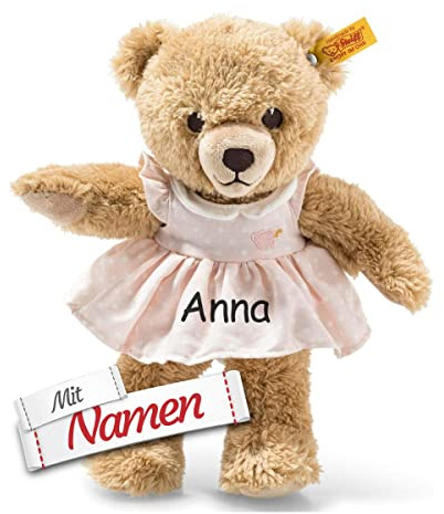 Steiff Kuscheltier Schlaf-gut-Bär mit Namen Bestickt, personalisierbar, Geschenk zur Geburt, Taufe, Babygeschenk, Schmusetier, Teddybär 25 cm, rosa, für Mädchen & Jungen