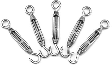 QWORK® 5 Pièces M6 Tendeur de câble, tendeurs en acier inoxydable 304, avec crochet et œillet