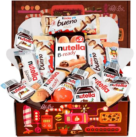 Regalo di Cioccolato, Confezione Regalo di Cioccolatini, Regalo Originale per Compleanni, Bambini e Coppie: Kinder Bueno, Hippo, Kinder Joy, Nutella B-Ready, Biscotti.