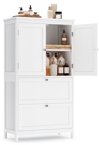 VASAGLE Bathroom Floor Storage Cabinet, Bathroom Storage Unit, Freestanding Cabinet with 2 Drawers and 2 Doors, Adjustable Shelf, 11.8 x 23.6 x 43.3 Inches, White UBBC551WH01S