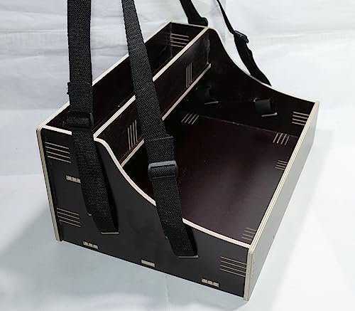 Holz Bauchladen schwarz/braun mit Oberlade 2 Gurte JGA Fete Catering 42 cm x 30 cm mit schwarzem Tragegurt