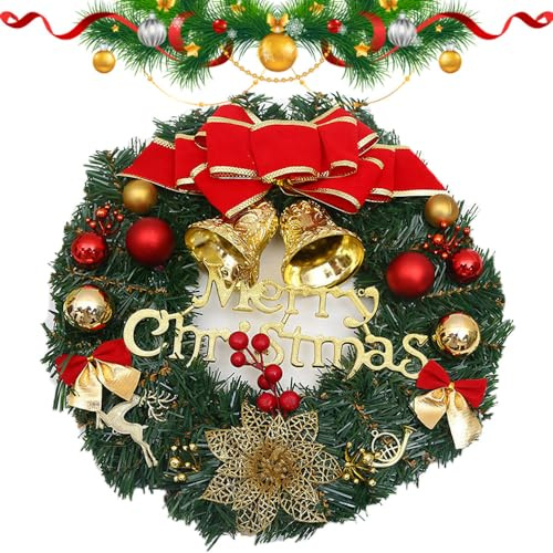 30 cm Corona de Puerta de Navidad,Corona Navideña para Puerta,Guirnalda de Navidad para Puertan,Guirnalda de Navidad Artificial,Corona Navidad Puerta (A)