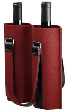 PRIMUZ Flaschentasche mit 2 Fächer, Weinflasche Tasche Flaschentasche,Flaschen Tasche aus Filz,Flaschenträger Flaschentasche,Filz Bottle Bag 29 × 26 cm / 11,42 × 10,24 Zoll (Rot)