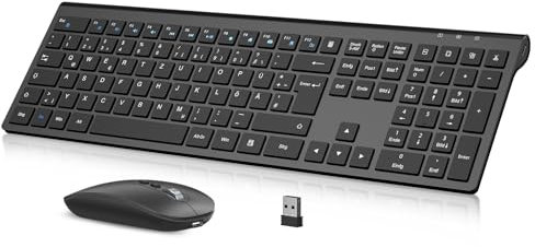 cimetech Tastatur Maus Set Kabellos, 2.4G Wiederaufladbare Kabellose Tastatur Ergonomisch Funktastatur QWERTZ Layout (Deutsch), Ultra Thin für Computer/Desktop/PC/Laptop/Windows 10/8/7
