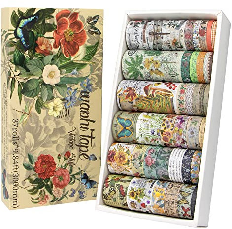 Forwaarss 37 Rollen Vintage Washi Tape Set - Goldfolie Dekoratives Masking Tape, Dekoratives Klebeband Bunt für Verschönern Bullet Journals, Diy Handwerk, Scrapbooking Supplies, Journals Planner