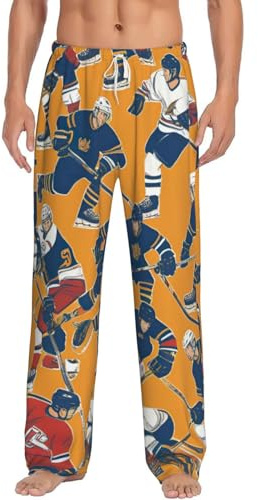 QIN&ZHENG Pantaloni pigiama da uomo con stampa hockey, comodi e leggeri, con tasche laterali, per uomini e donne, Bianco, M
