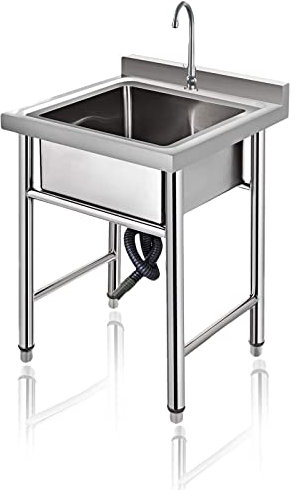 Fregadero para Exteriores de Acero Inoxidable 304, 1 Compartimento, estación de Lavado de Manos portátil, Fregadero de Servicio Independiente para Garaje, Catering, resta