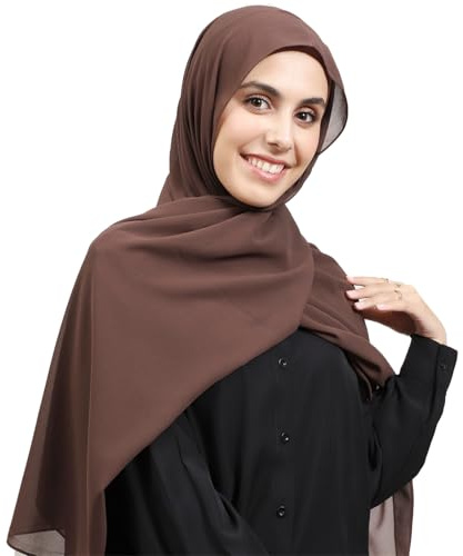 HURESON Instant Chiffon Hijab Set 3-in-1 Hijabs Scarf with Built-in Magnets and Undercap Head Wraps with Modal Cap (Coffee 2#)