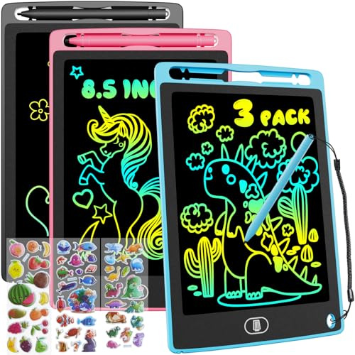 Electight 3 Pack 8.5 Inch LCD Drawing Tablet for Kids, Colorful Writing Board Kids Toys Gifts Learning Educational Toys for 3 4 5 6 7 Year Old Boys Girls Black Pink Blue