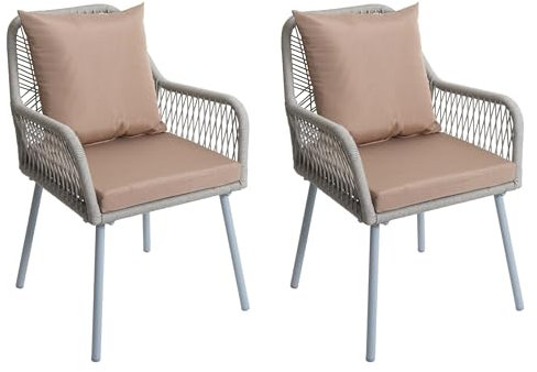 Mendler 2er-Set Gartenstuhl HWC-O12, Outdoor Sitz-/Rückenpolster Aluminium Seilgeflecht Rope - grau, Bezug Taupe