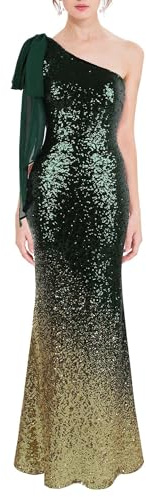 Angel-fashions Vestido largo asimétrico con lentejuelas degradadas para mujer, Oro Verde, 36