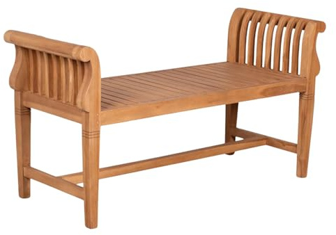 MR. DEKO Gartenbank 2-Sitzer Wigan Teak Holz 130 cm ohne Rückenlehne | Gartenbank-wetterfest | Holzbank Outdoor Massivholz | Sitzbank Balkon Teakholz | Outdoor Bank Garten-Möbel