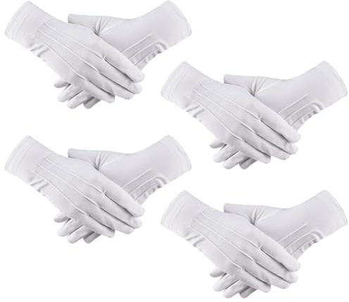 GWAWG t 4 Paio Di Guanti Da Uomo In Puro Cotone Bianco, Texture Morbida E Leggera In Materiale Lavabile E Riutilizzabile Con Chiusura A Pressione, Accessorio Regalo Massonico Per Uomini Massonici