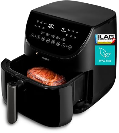MEDION Airfryer XXL 6.6 L - Heißluftfritteuse mit Fleischthermometer, leiser Betrieb, Automatikprogramme mit abgestimmten Lüfterstufen, PFAS-freie Antihaftbeschichtung