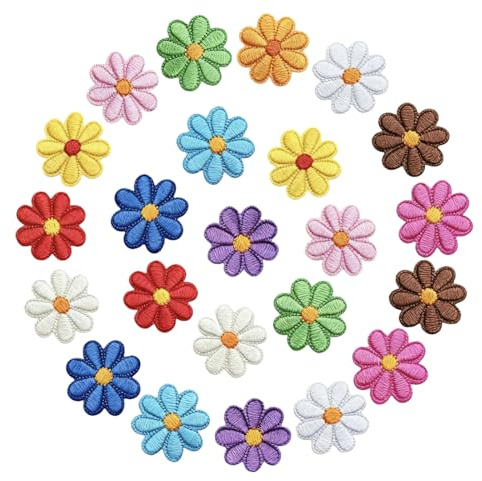 YUVKIN 24 pezzi Toppe Termoadesive per Vestiti e Applicazioni per Tessuti, per Riparazione, 24 Fiori di Margherite, per Vestiti, da Cucire Ricamate, per Zaini, Giacche, Jeans