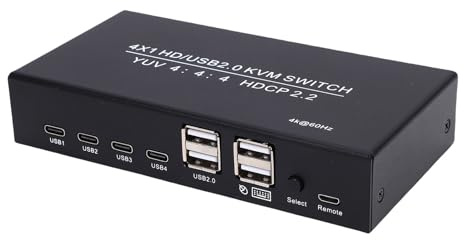 Sxhlseller 4K 60Hz HDMI KVM-switch för 4 Datorer, 2 Växlingslägen, Adaptiv EDID, 4 USB Typ C-portar och Kablar, Dela en Skärm Tangentbord Mus Skrivare