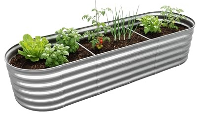 Relaxdays Huerto Elevado de Metal galvanizado para Flores, Plantas y Verduras, 45×240×60 cm, Ovalado, Plateado