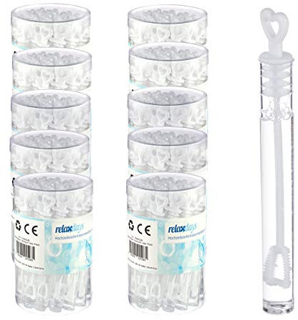 Relaxdays 240er Pack Seifenblasen Hochzeit, Herzgriff, Seifenblasenflüssigkeit, Gastgeschenk, Mitgebsel, Kinder, weiß