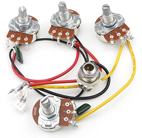 Unxuey Electric Guitar Wiring Harness Kit 2V 2T 3 Way Toggle Switch Big 500K Pots&Jack Black Tip Cap Electric Guitar Replacement for SG Guitar