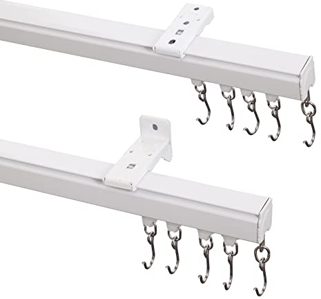 ChadMade Aluminum Ceiling Curtain Track Set with Hooks, 9ft - 12ft Adjustable Length Ceiling/Wall Mount Curtain Rail System For Grommet/Pleated Drape, Sliding Door Track, White